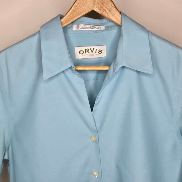 ORVIS Light Blue Wrinkle Free Button-Up 3/4 Sleeve Shirt Size 10 - Picture 2 of 8